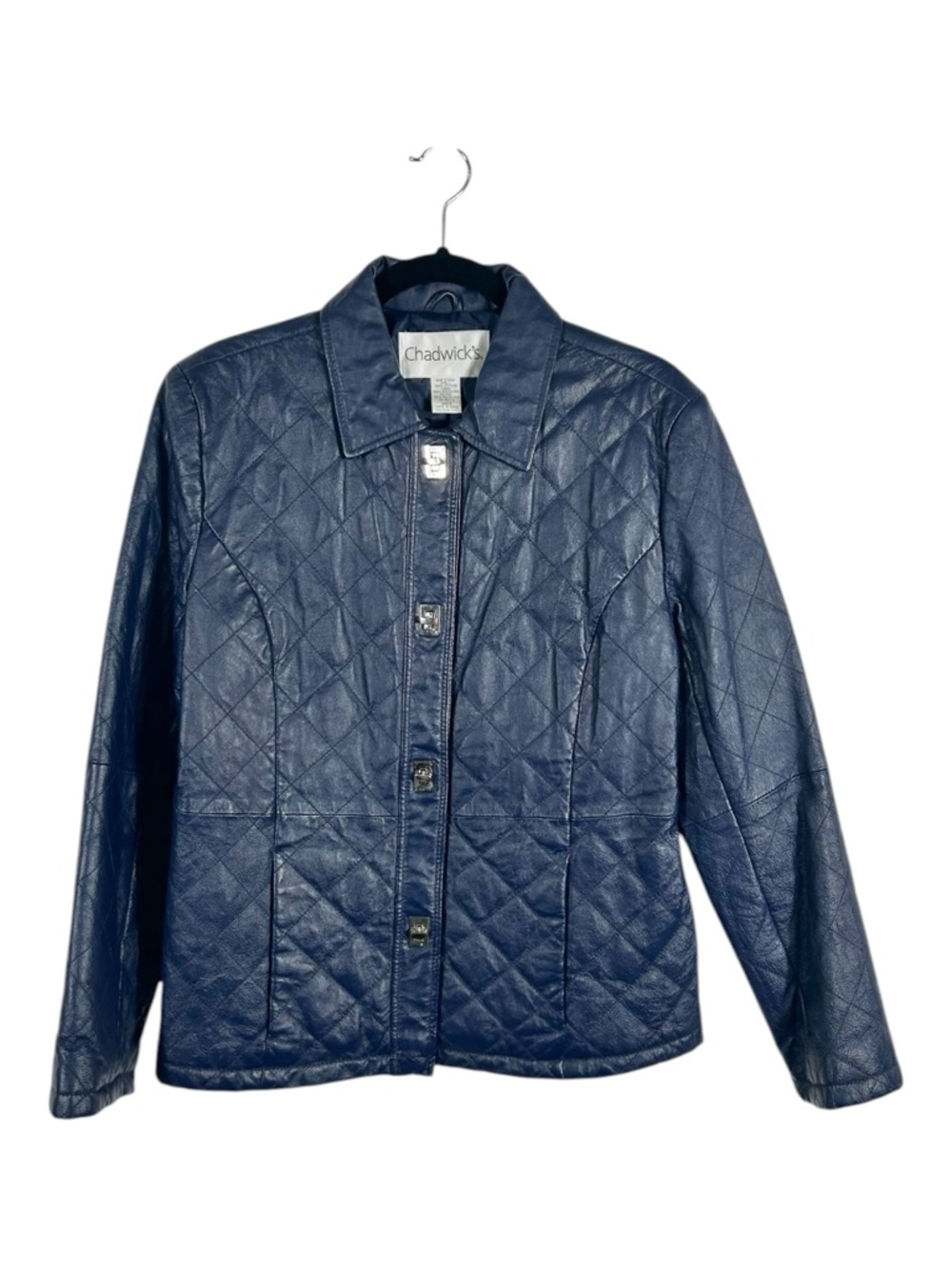 Chadwick’s Vintage Navy Blue Quilted Leather Jacket Size Small